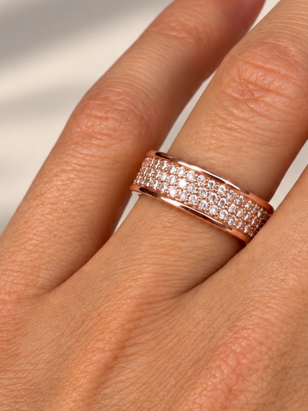 18K Rose Gold Natural Diamond Wide Pave Band Ring
